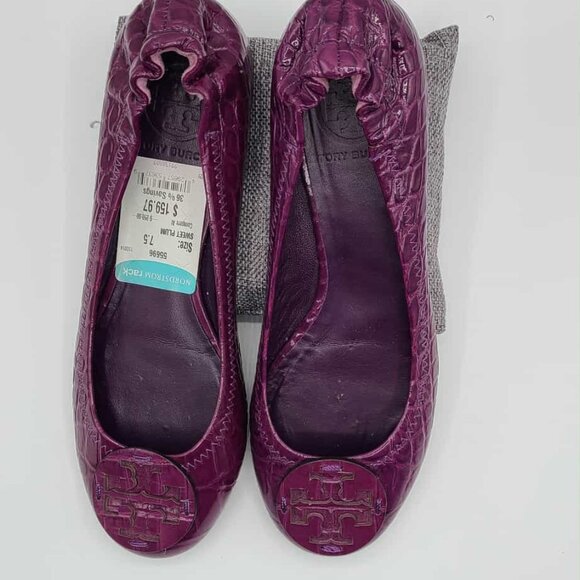 Tory Burch Reva Sweet Plum Leather Croc Embossed Flats NWT!  NEW! 7 1/2 - Picture 12 of 12